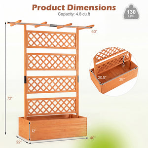 Wooden Planter Box with Lattice Trellis Raised Garden Bed Privacy Screen with Flat Roof-Orange