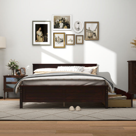 Full Size Bed Frame with Storage Drawers and Solid Wood Headboard-Espresso