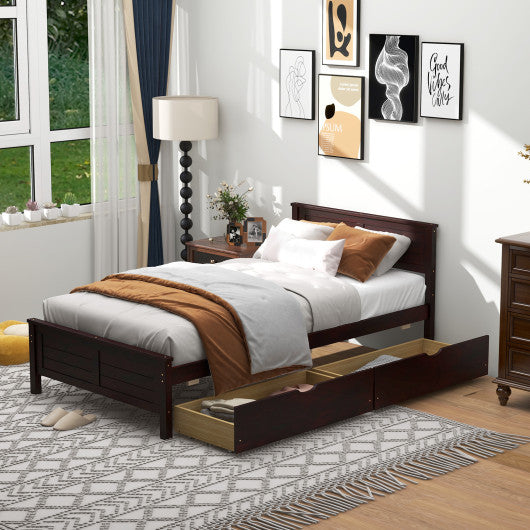 Twin Size Bed Frame with Storage Drawers-Espresso