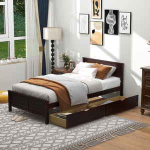 Twin Size Bed Frame with Storage Drawers-Espresso