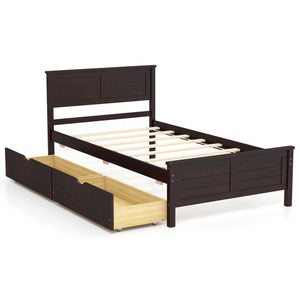 Twin Size Bed Frame with Storage Drawers-Espresso