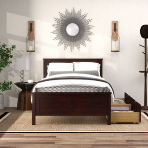 Twin Size Bed Frame with Storage Drawers-Espresso