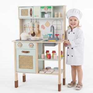 Wooden Play Kitchen for Kids with Lights and Sounds Retro Style With Accessories-Green