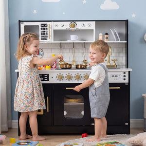 Wooden Play Kitchen for Kids with Realistic Lights and Sounds-Black