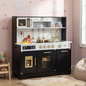 Wooden Play Kitchen for Kids with Realistic Lights and Sounds-Black