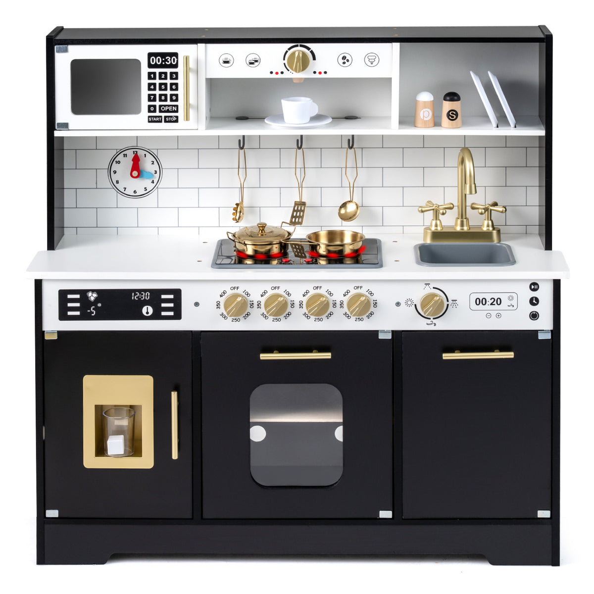 Wooden Play Kitchen for Kids with Realistic Lights and Sounds-Black