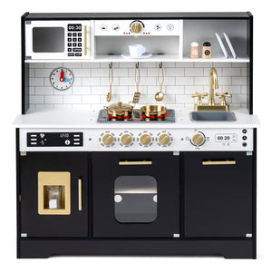 Wooden Play Kitchen for Kids with Realistic Lights and Sounds-Black