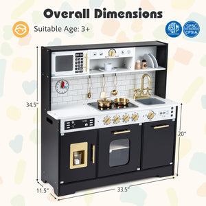 Wooden Play Kitchen for Kids with Realistic Lights and Sounds-Black