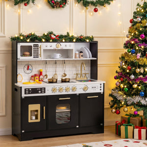 Wooden Play Kitchen for Kids with Realistic Lights and Sounds-Black