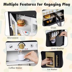 Wooden Play Kitchen for Kids with Realistic Lights and Sounds-Black
