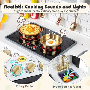 Wooden Play Kitchen for Kids with Realistic Lights and Sounds-Black