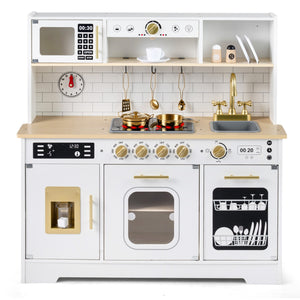 Wooden Play Kitchen for Kids with Realistic Lights and Sounds-White