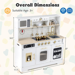 Wooden Play Kitchen for Kids with Realistic Lights and Sounds-White