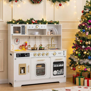 Wooden Play Kitchen for Kids with Realistic Lights and Sounds-White