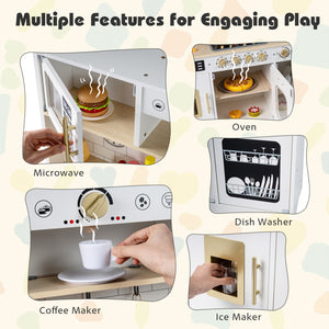 Wooden Play Kitchen for Kids with Realistic Lights and Sounds-White