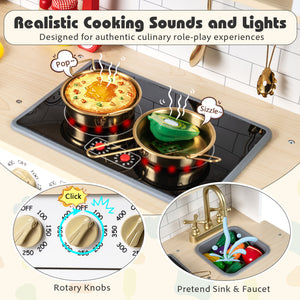 Wooden Play Kitchen for Kids with Realistic Lights and Sounds-White