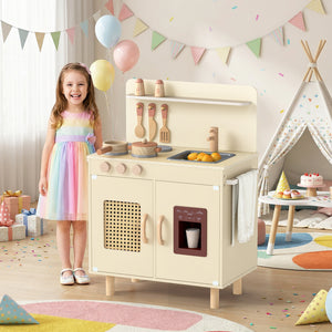 Wooden Pretend Kitchen Playset with Realistic Ice Maker-Yellow