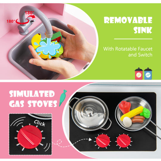 Wooden Pretend Play Kitchen Set for Toddlers-Pink