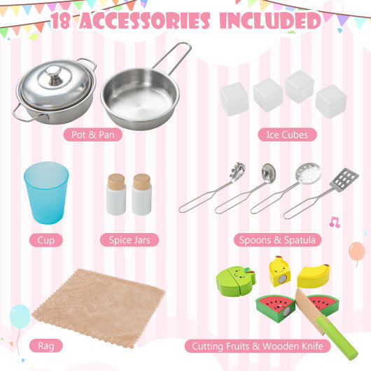 Wooden Pretend Play Kitchen Set for Toddlers-Pink