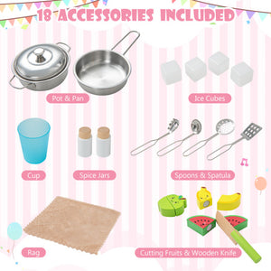 Wooden Pretend Play Kitchen Set for Toddlers-Pink