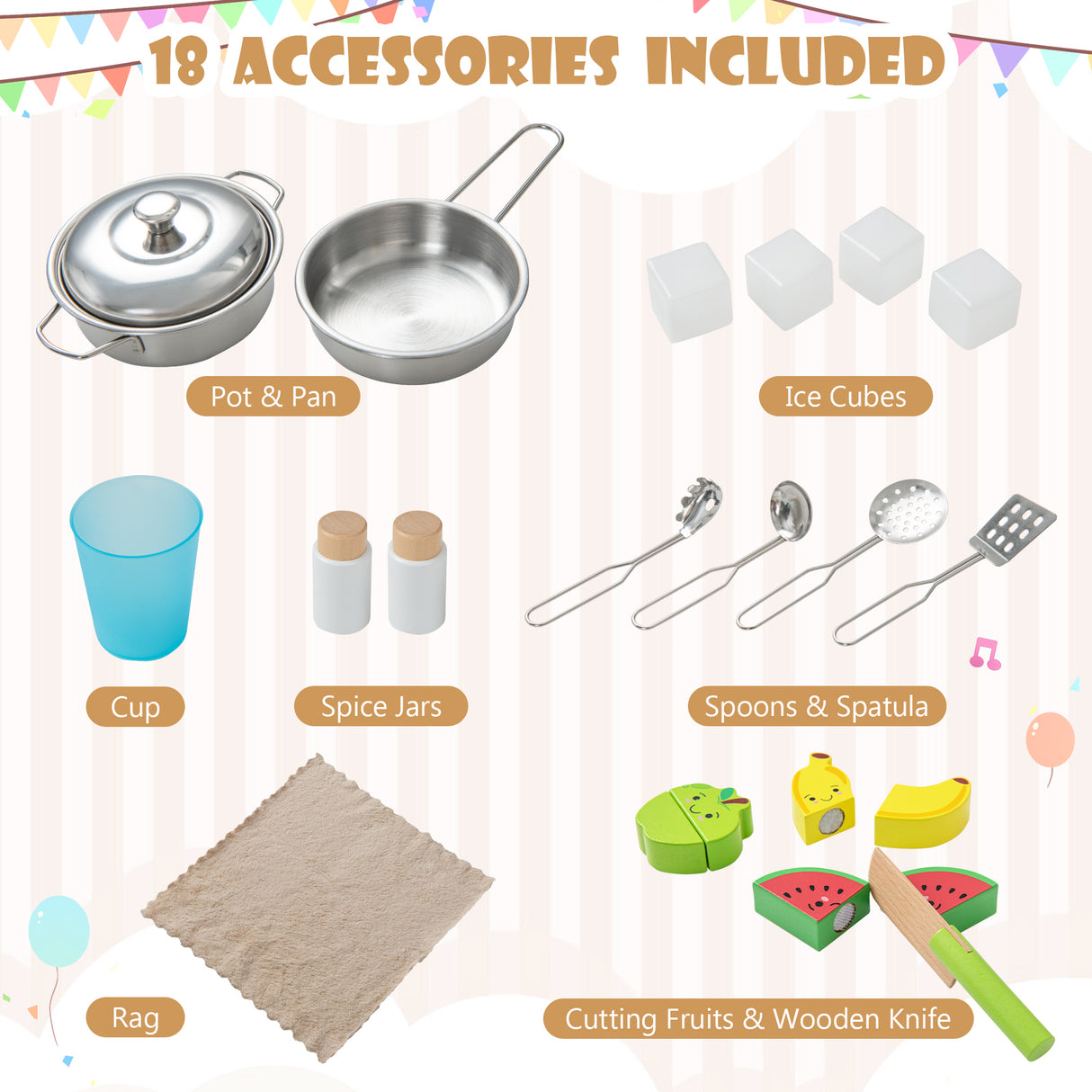 Wooden Pretend Play Kitchen Set for Toddlers-Gray