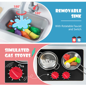 Wooden Pretend Play Kitchen Set for Toddlers-White and Pink