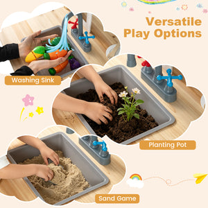 Wooden Pretend Play Kitchen with Bench and Cooking Accessories-Natural