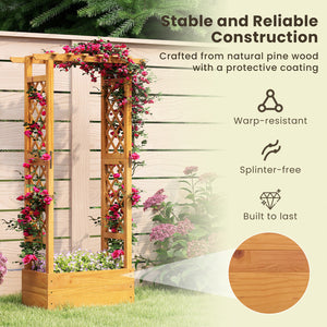 Wooden Raised Garden Bed with Lattice Trellis and Hanging Roof-Orange