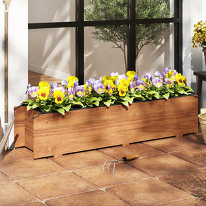 Wooden Raised Garden Bed with Drainage Holes and Liner Elevated Rectangular Planter Box-Orange
