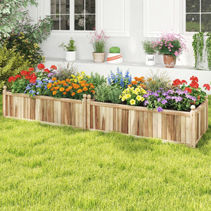 Wooden Raised Garden Bed Natural Acacia Wood Rectangular Planter Box with Liner-Natural