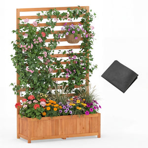 Wooden Raised Garden Bed 59 Inch Tall Elevated Planter Box with Vertical Trellis-Orange