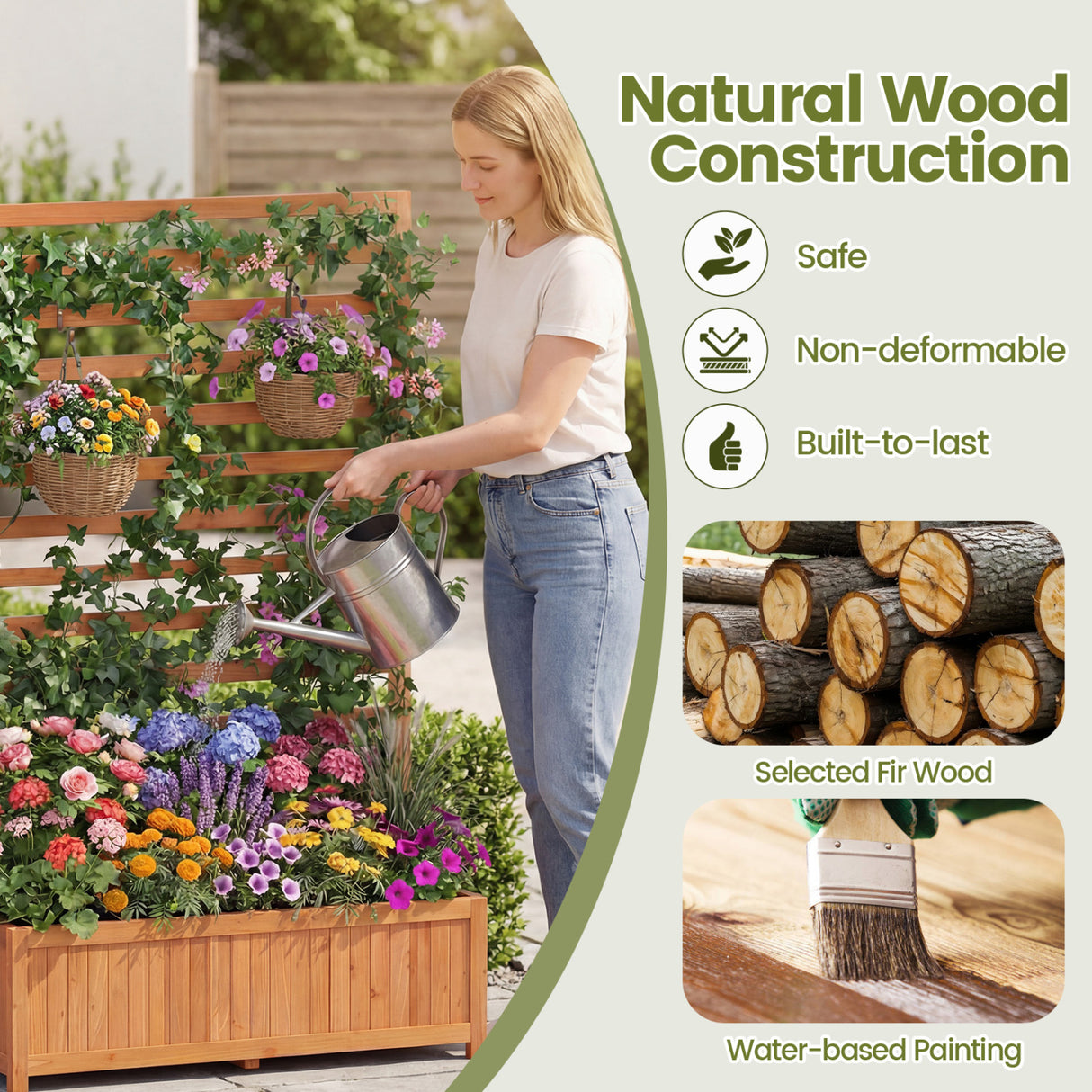 Wooden Raised Garden Bed 59 Inch Tall Elevated Planter Box with Vertical Trellis-Orange