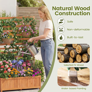 Wooden Raised Garden Bed 59 Inch Tall Elevated Planter Box with Vertical Trellis-Orange