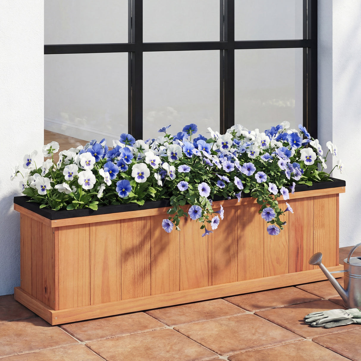 Wooden Raised Garden Bed with Drainage Holes and Liner Solid Fir Wood Planter Box-L