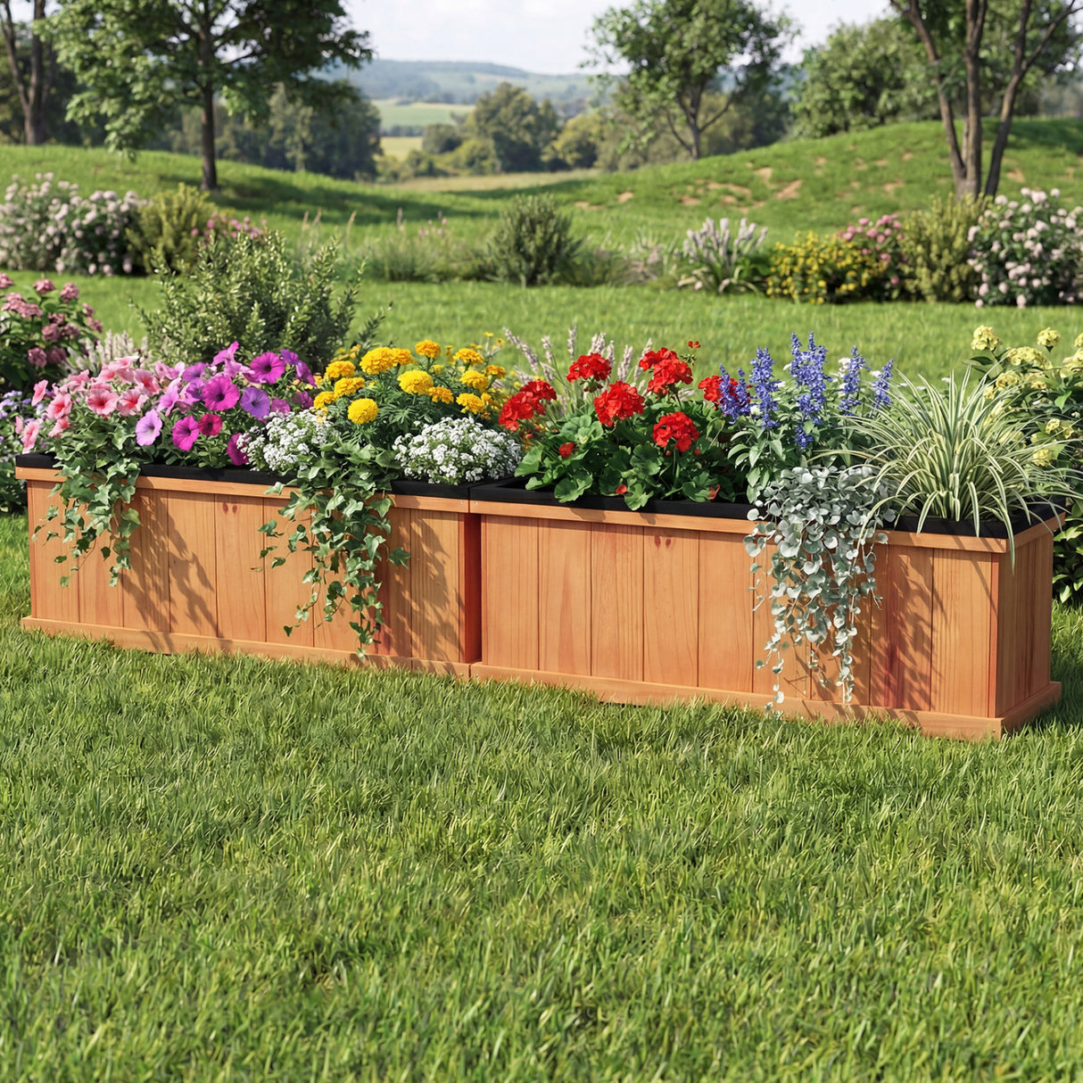 Wooden Raised Garden Bed with Drainage Holes and Liner Solid Fir Wood Planter Box-M