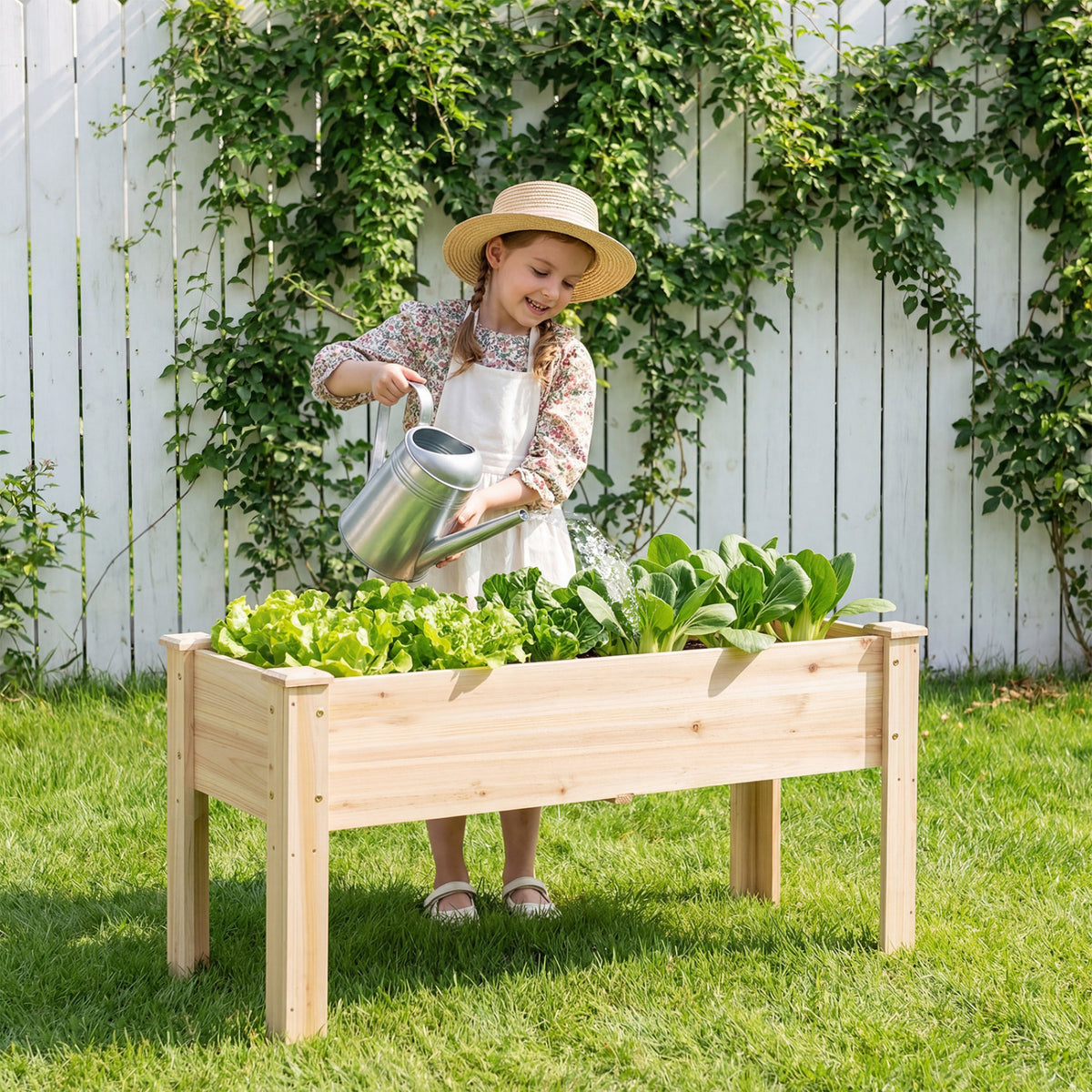 Wooden Raised Garden Bed with Legs 175 LBS Heavy-Duty Elevated Planter Box with Drainage Holes-Natural