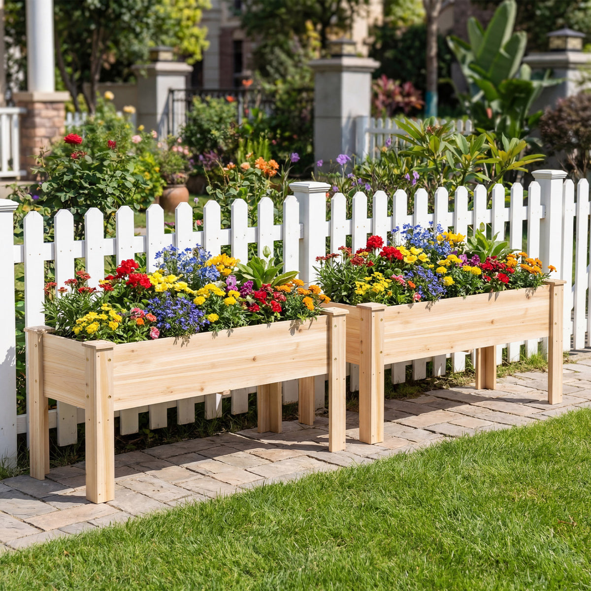 Wooden Raised Garden Bed with Legs 175 LBS Heavy-Duty Elevated Planter Box with Drainage Holes-Natural