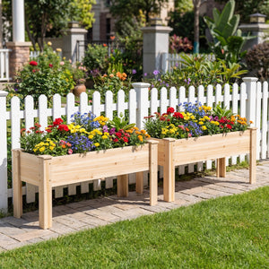 Wooden Raised Garden Bed with Legs 175 LBS Heavy-Duty Elevated Planter Box with Drainage Holes-Natural
