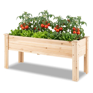 Wooden Raised Garden Bed with Legs 175 LBS Heavy-Duty Elevated Planter Box with Drainage Holes-Natural