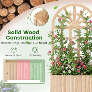 Wooden Raised Garden Bed with Trellis 48 Inch Outdoor Screen-Natural