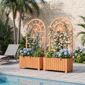 Wooden Raised Garden Bed with Trellis 48 Inch Outdoor Screen-Brown