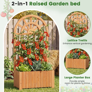 Wooden Raised Garden Bed with Trellis 48 Inch Outdoor Screen-Brown