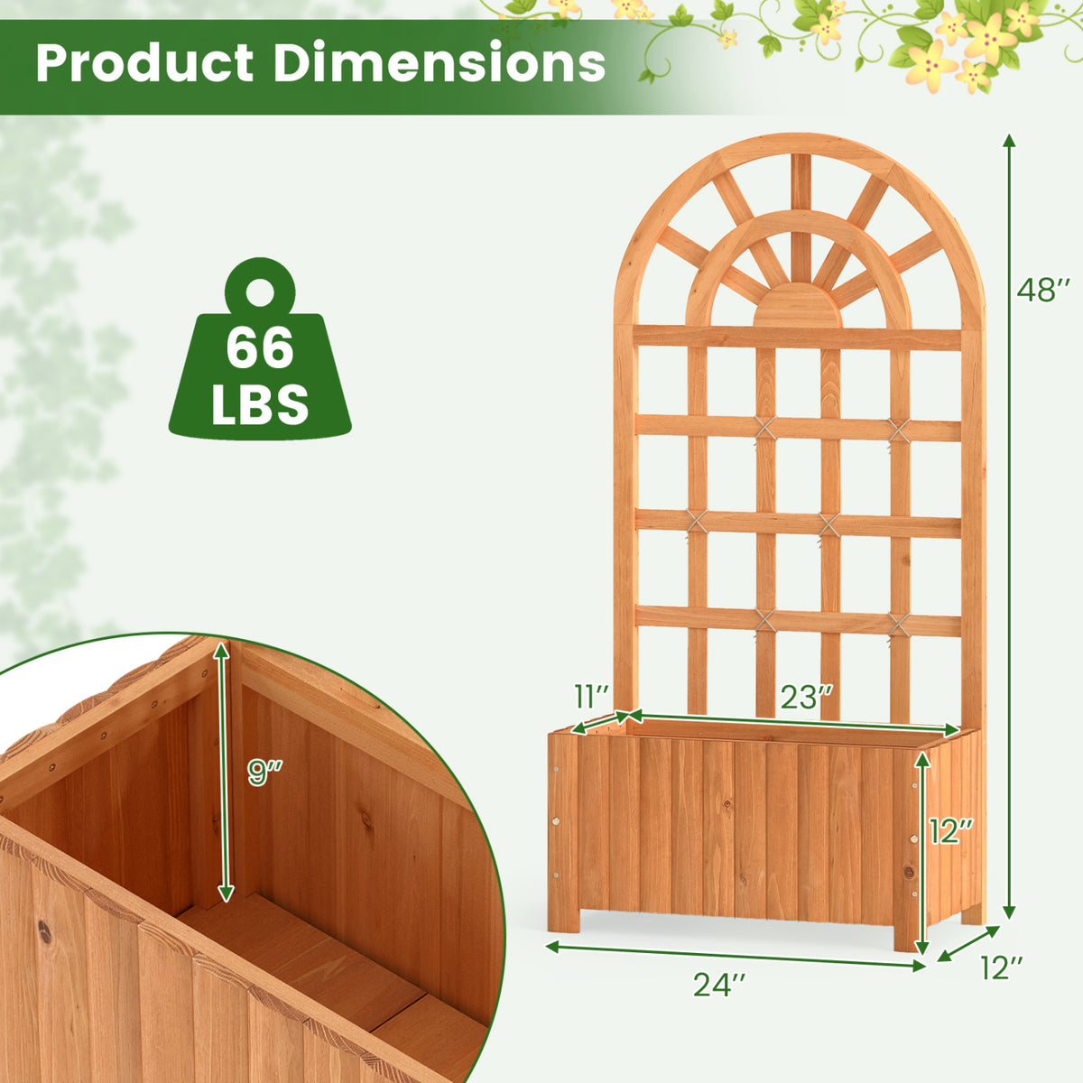 Wooden Raised Garden Bed with Trellis 48 Inch Outdoor Screen-Brown