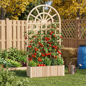 Wooden Raised Garden Bed with Trellis 71" Outdoor Planter Box Privacy Screen-Natural