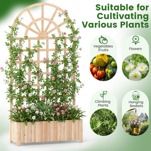 Wooden Raised Garden Bed with Trellis 71" Outdoor Planter Box Privacy Screen-Natural