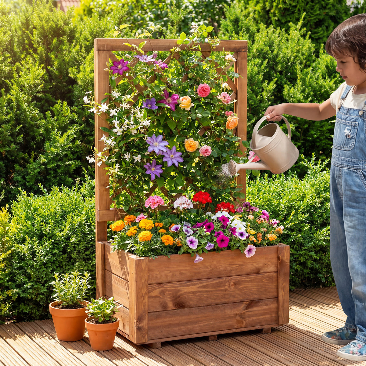 Wooden Raised Garden Bed with Lattice Trellis Drainage Holes-Orange