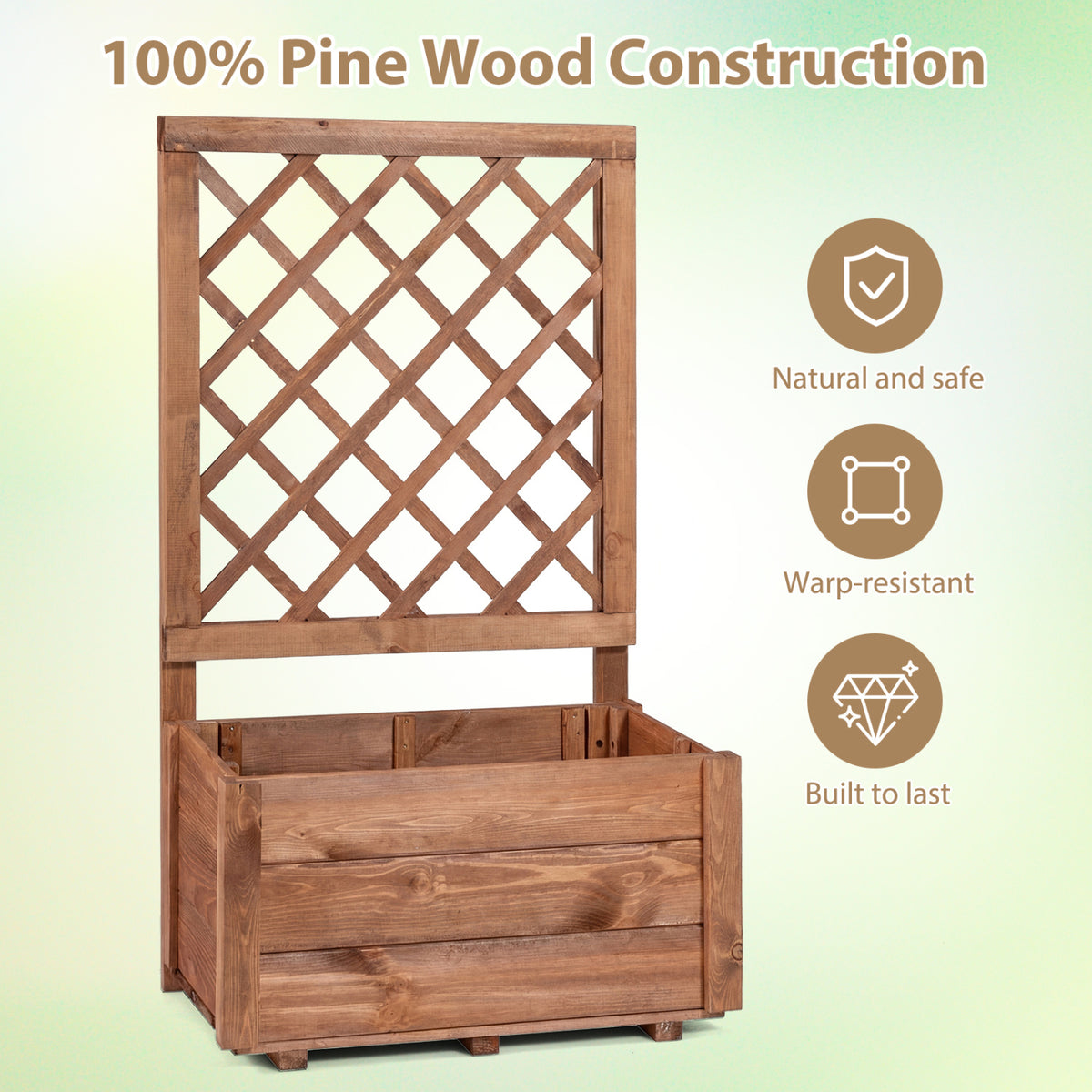Wooden Raised Garden Bed with Lattice Trellis Drainage Holes-Orange