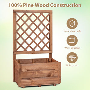 Wooden Raised Garden Bed with Lattice Trellis Drainage Holes-Orange