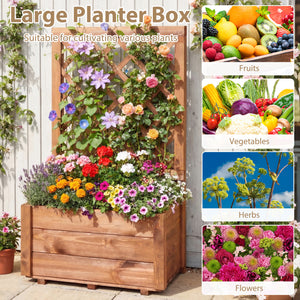Wooden Raised Garden Bed with Lattice Trellis Drainage Holes-Orange