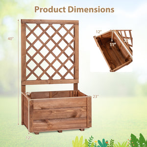 Wooden Raised Garden Bed with Lattice Trellis Drainage Holes-Orange